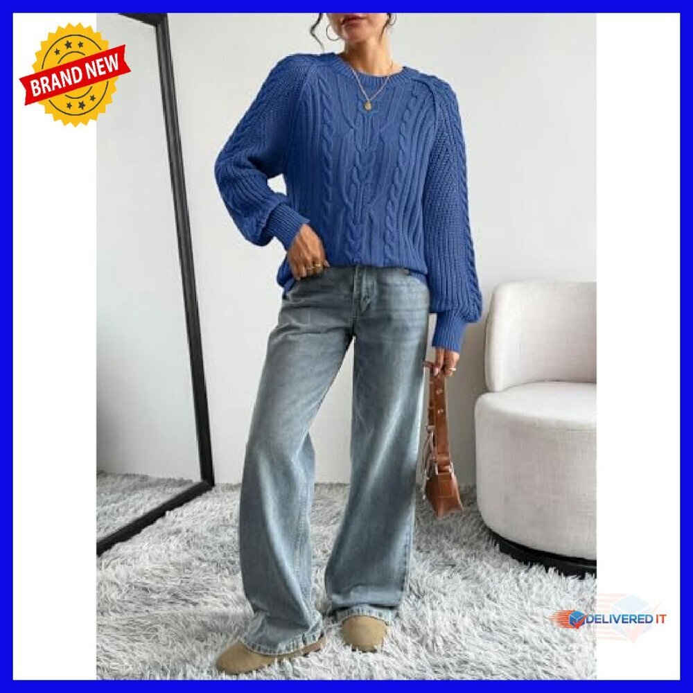 Oversized Cable Knit Pullover Sweater Soft Cotton Blend Fall Winter - Picture 7 of 7